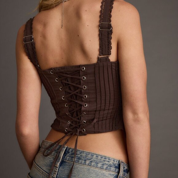 12th Tribe Blakely Brown Corset Top Size SS - Picture 2 of 3
